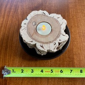 Real Bark Wooden Pillar Tree Stump Tea Light Rustic Candle Holder.